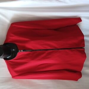 Virgo Red blazer, front zip, black trim